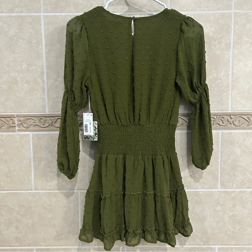 Chelsea & Violet Girls Olive Green Dot Dress